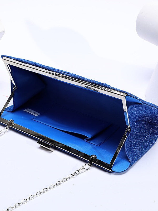 Glitter Chain Clutches in Solid Polyester Colors