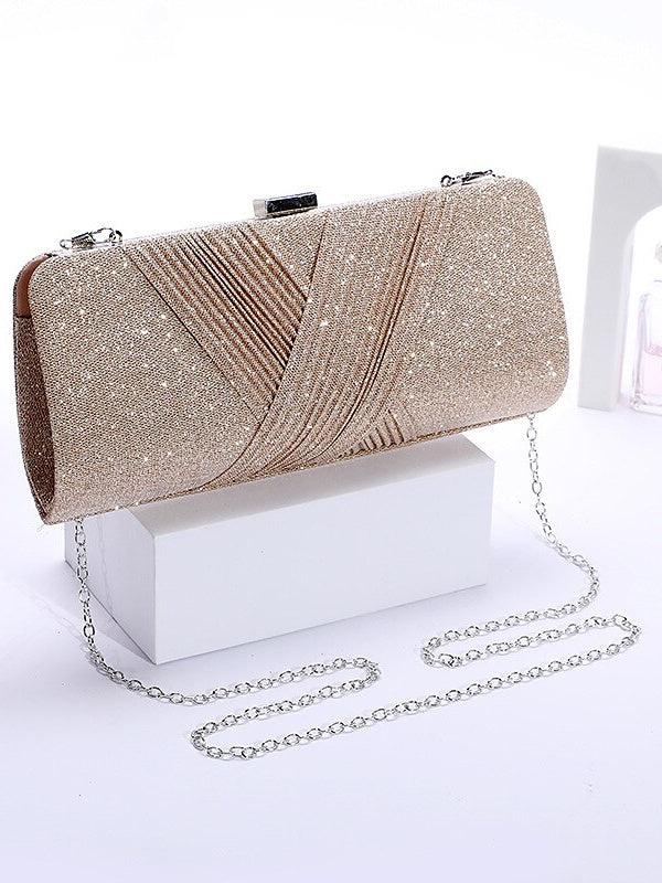 Glitter Chain Clutches in Solid Polyester Colors