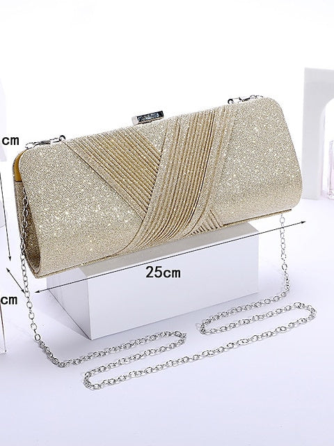 Glitter Chain Clutches in Solid Polyester Colors