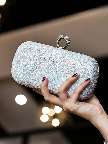 Durable Lightweight PU Leather Rhinestone Clutch in Solid Colors with Large Capacity