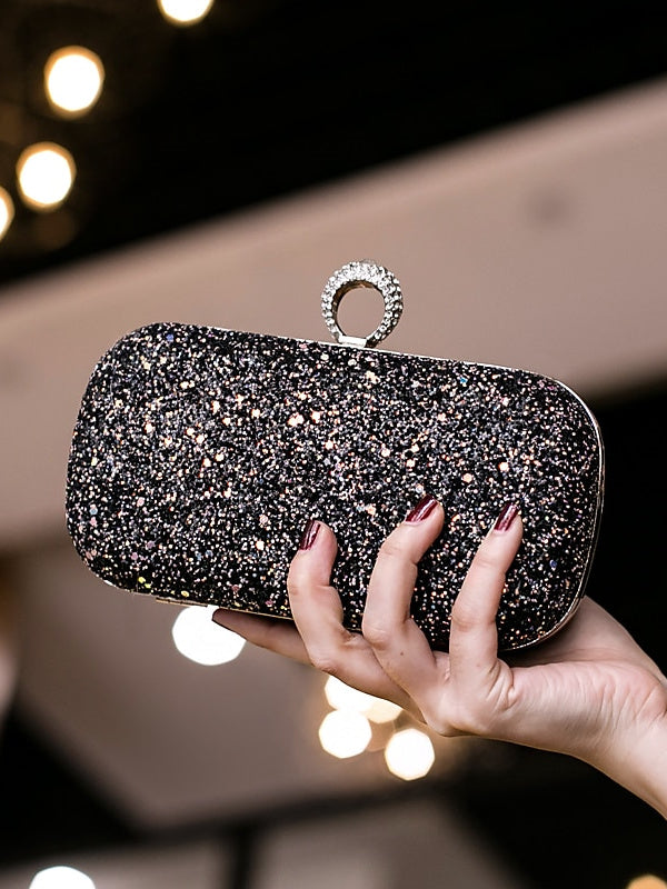 Durable Lightweight PU Leather Rhinestone Clutch in Solid Colors with Large Capacity