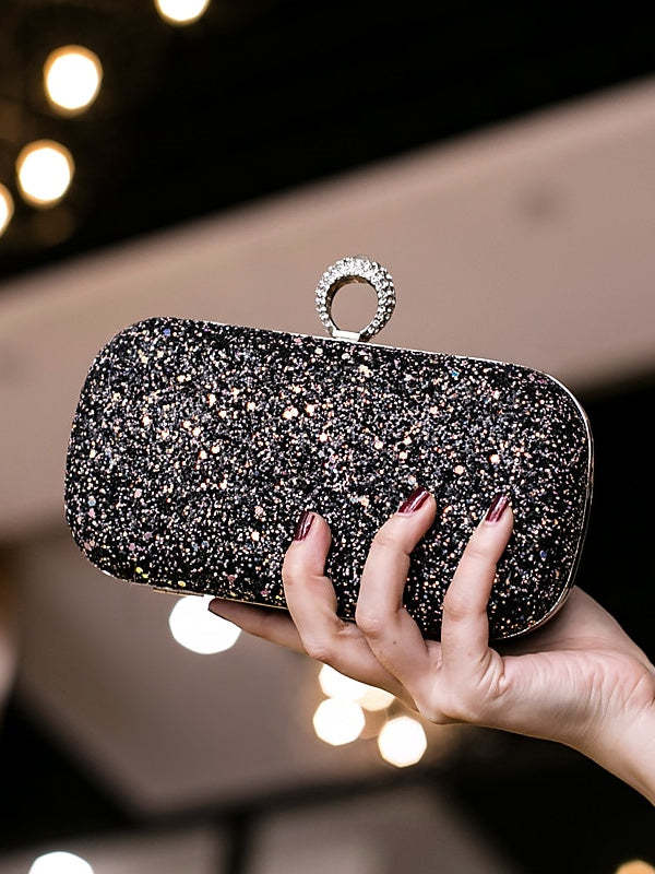 Durable Lightweight PU Leather Rhinestone Clutch in Solid Colors with Large Capacity