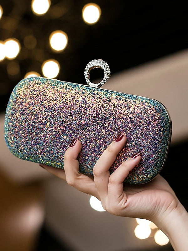 Durable Lightweight PU Leather Rhinestone Clutch in Solid Colors with Large Capacity
