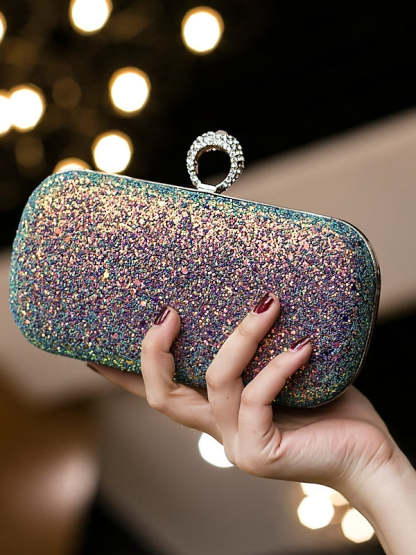 Durable Lightweight PU Leather Rhinestone Clutch in Solid Colors with Large Capacity