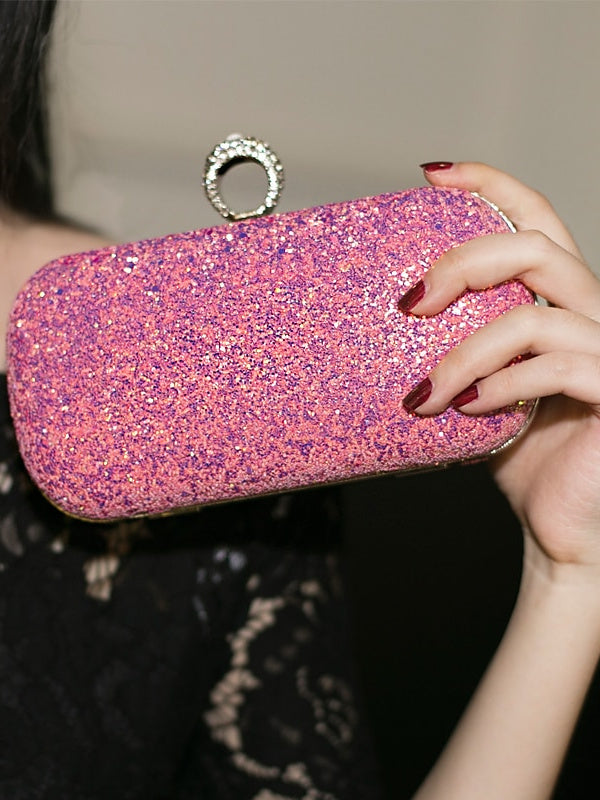 Durable Lightweight PU Leather Rhinestone Clutch in Solid Colors with Large Capacity