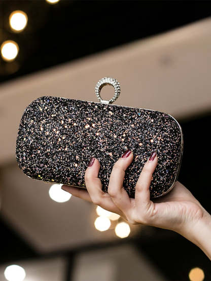 Durable Lightweight PU Leather Rhinestone Clutch in Solid Colors with Large Capacity