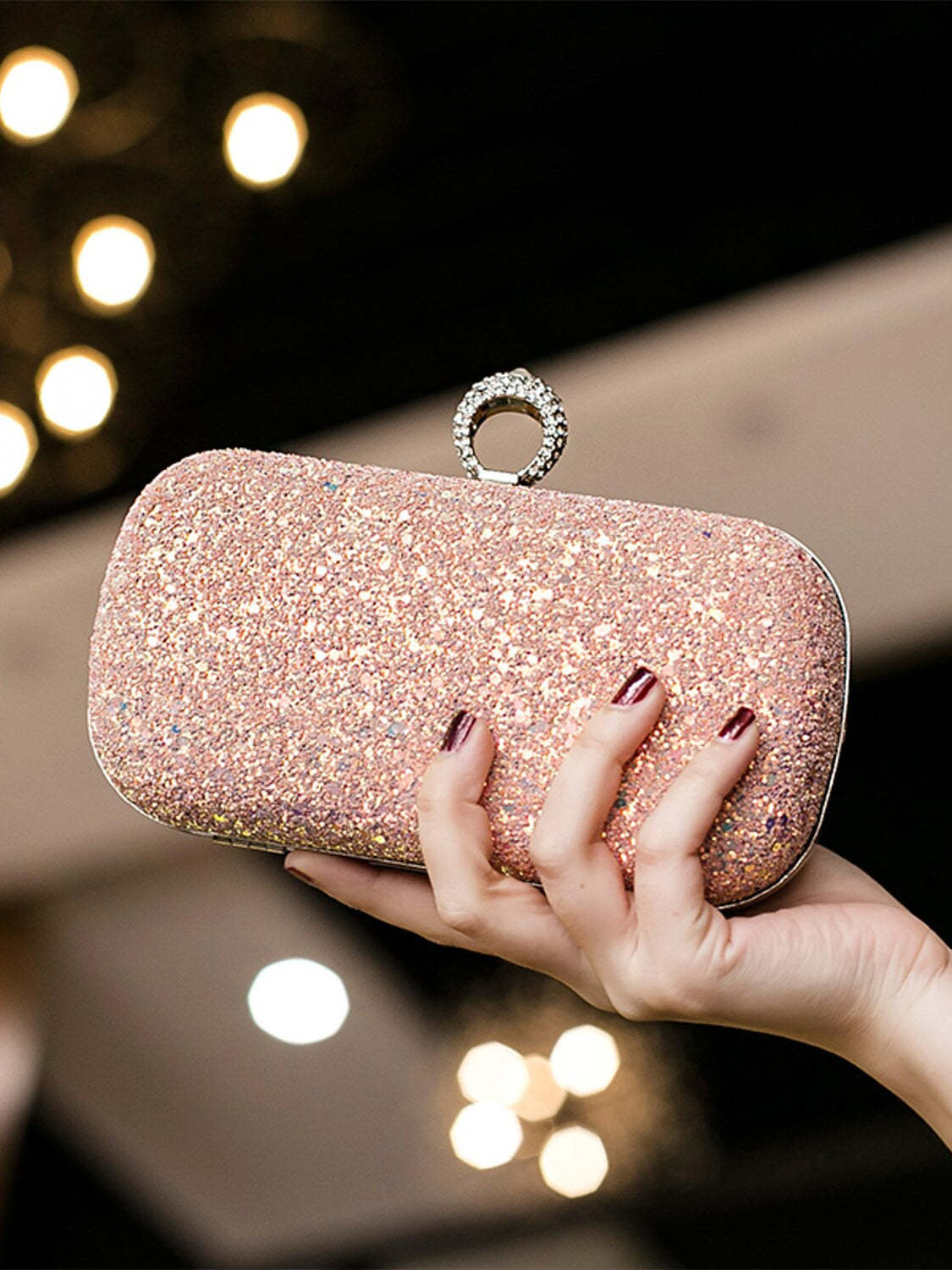 Durable Lightweight PU Leather Rhinestone Clutch in Solid Colors with Large Capacity