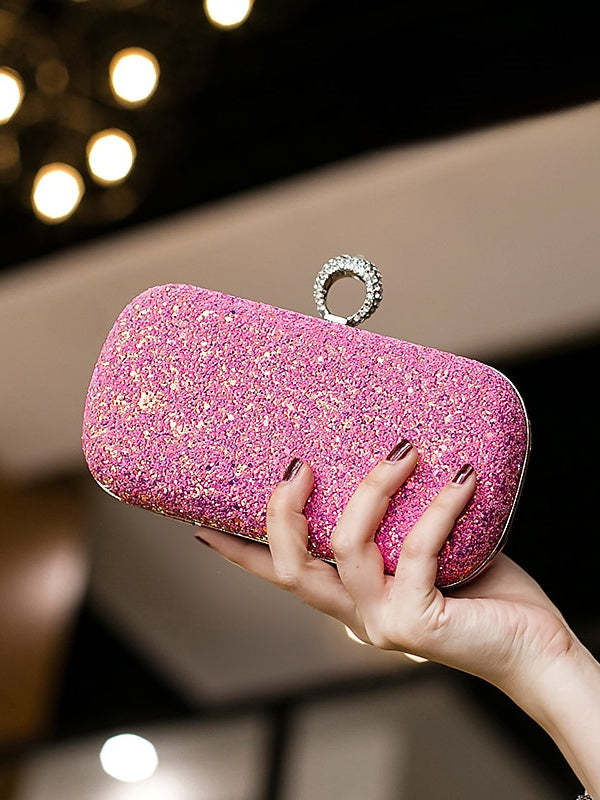 Durable Lightweight PU Leather Rhinestone Clutch in Solid Colors with Large Capacity