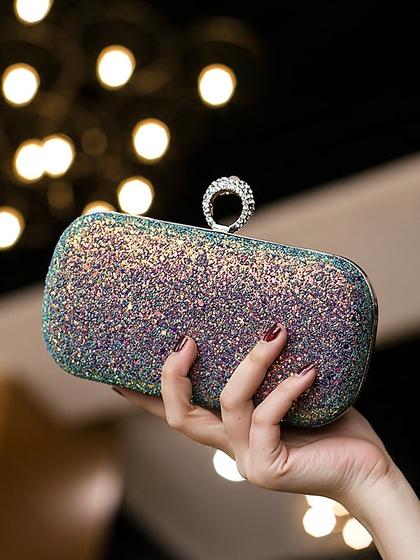 Durable Lightweight PU Leather Rhinestone Clutch in Solid Colors with Large Capacity