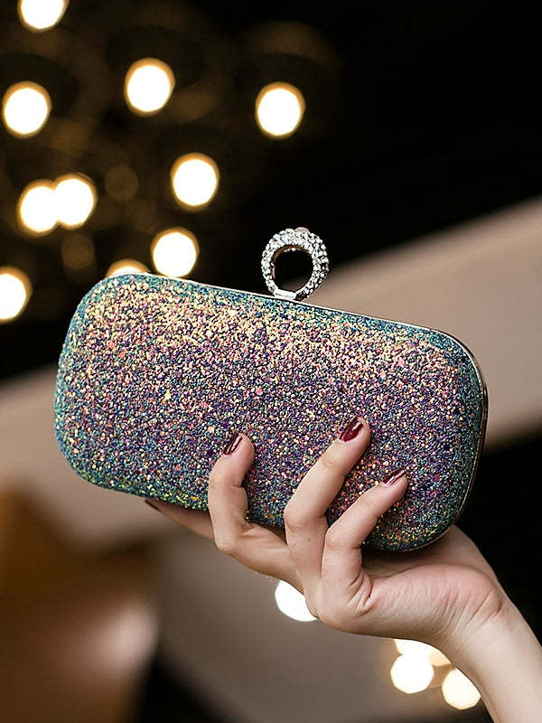 Durable Lightweight PU Leather Rhinestone Clutch in Solid Colors with Large Capacity