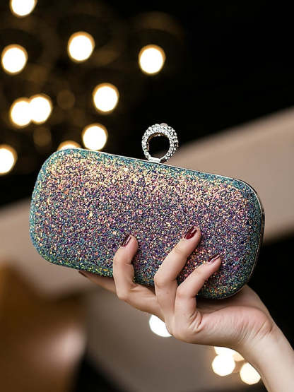 Durable Lightweight PU Leather Rhinestone Clutch in Solid Colors with Large Capacity