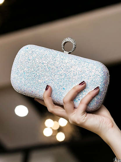 Durable Lightweight PU Leather Rhinestone Clutch in Solid Colors with Large Capacity