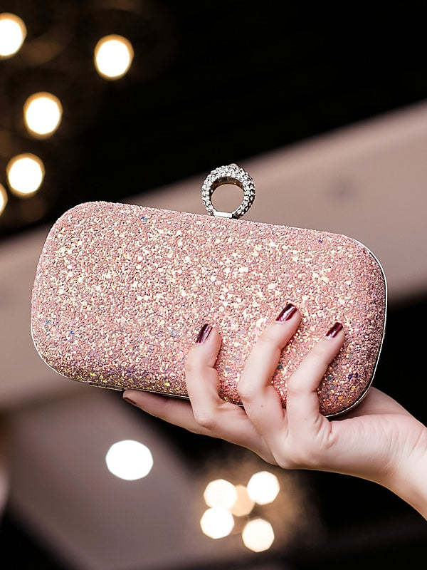 Durable Lightweight PU Leather Rhinestone Clutch in Solid Colors with Large Capacity