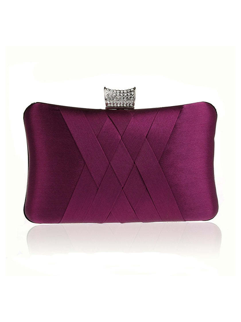 Plain Crystals Clutch Bags in Silk PU Leather for Weddings and Parties