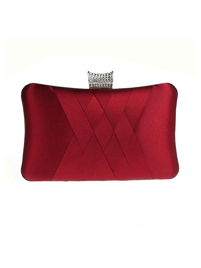 Plain Crystals Clutch Bags in Silk PU Leather for Weddings and Parties