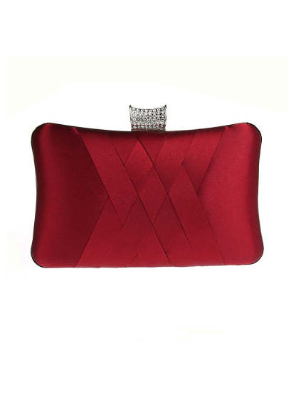 Plain Crystals Clutch Bags in Silk PU Leather for Weddings and Parties