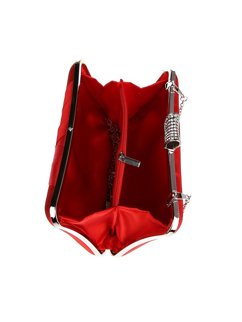 Plain Crystals Clutch Bags in Silk PU Leather for Weddings and Parties