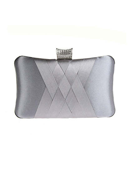 Plain Crystals Clutch Bags in Silk PU Leather for Weddings and Parties