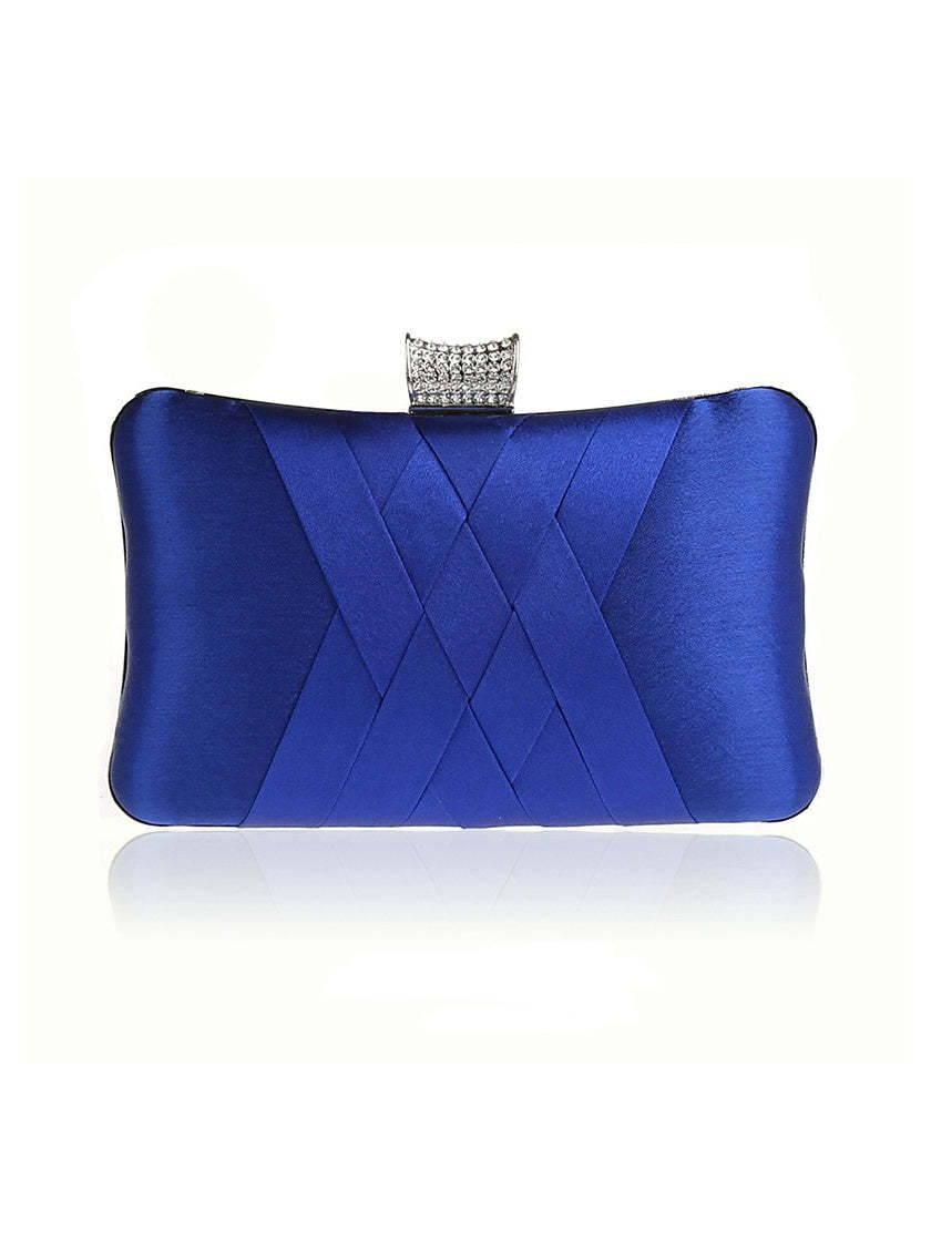 Plain Crystals Clutch Bags in Silk PU Leather for Weddings and Parties