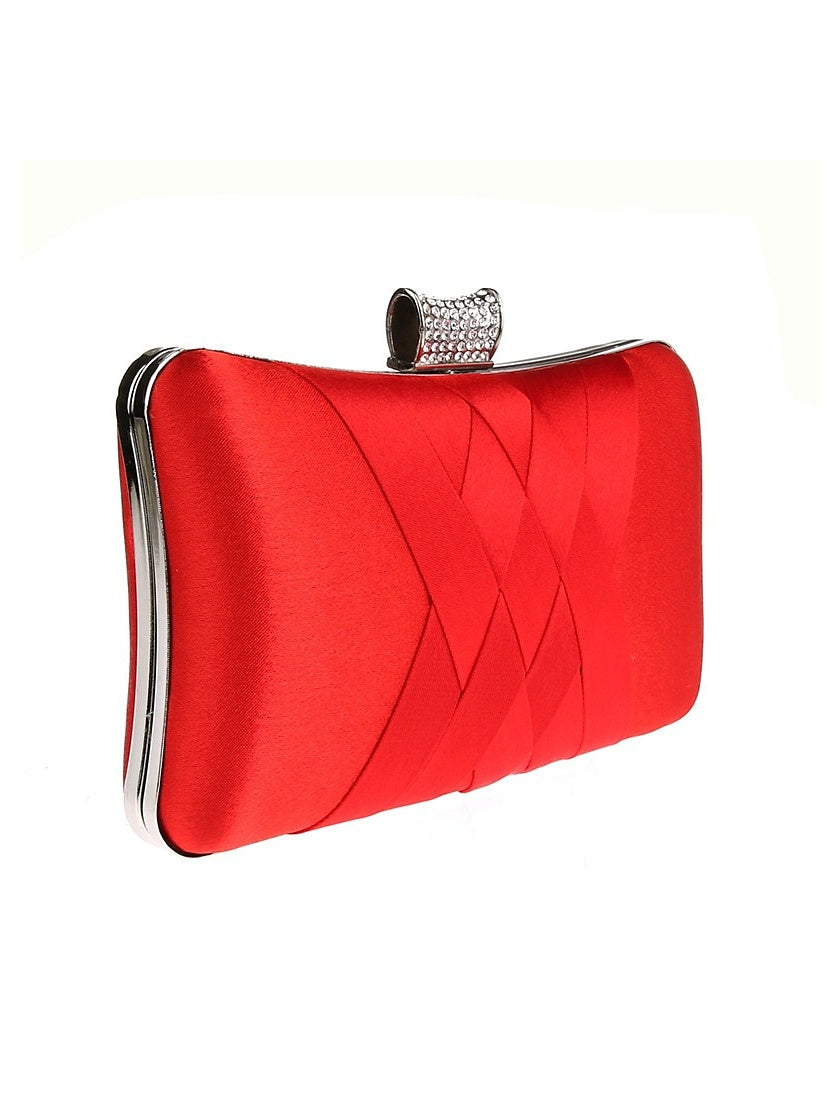 Plain Crystals Clutch Bags in Silk PU Leather for Weddings and Parties