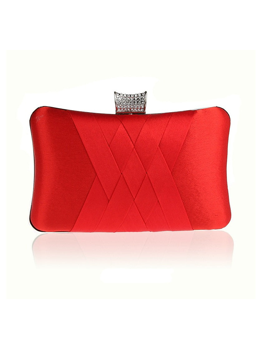 Plain Crystals Clutch Bags in Silk PU Leather for Weddings and Parties