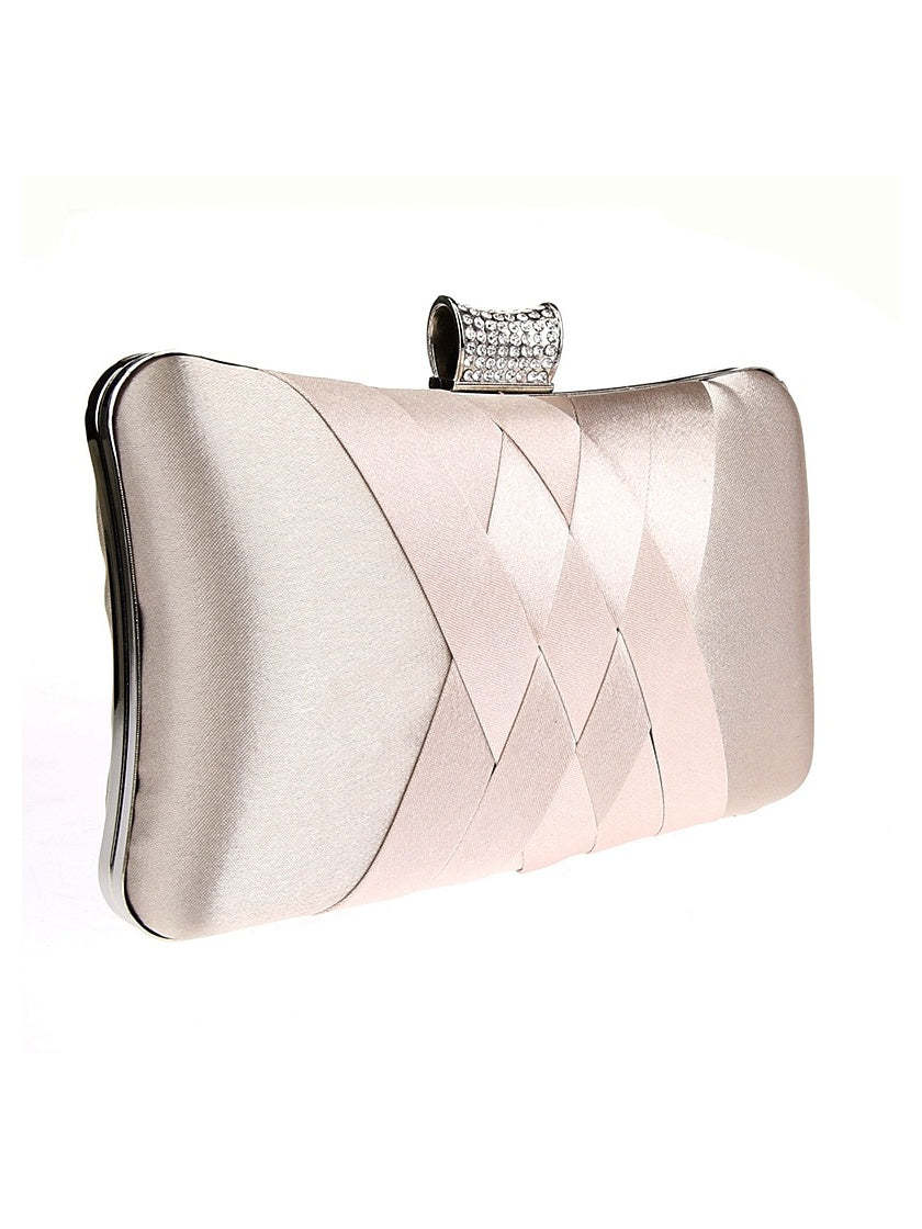 Plain Crystals Clutch Bags in Silk PU Leather for Weddings and Parties