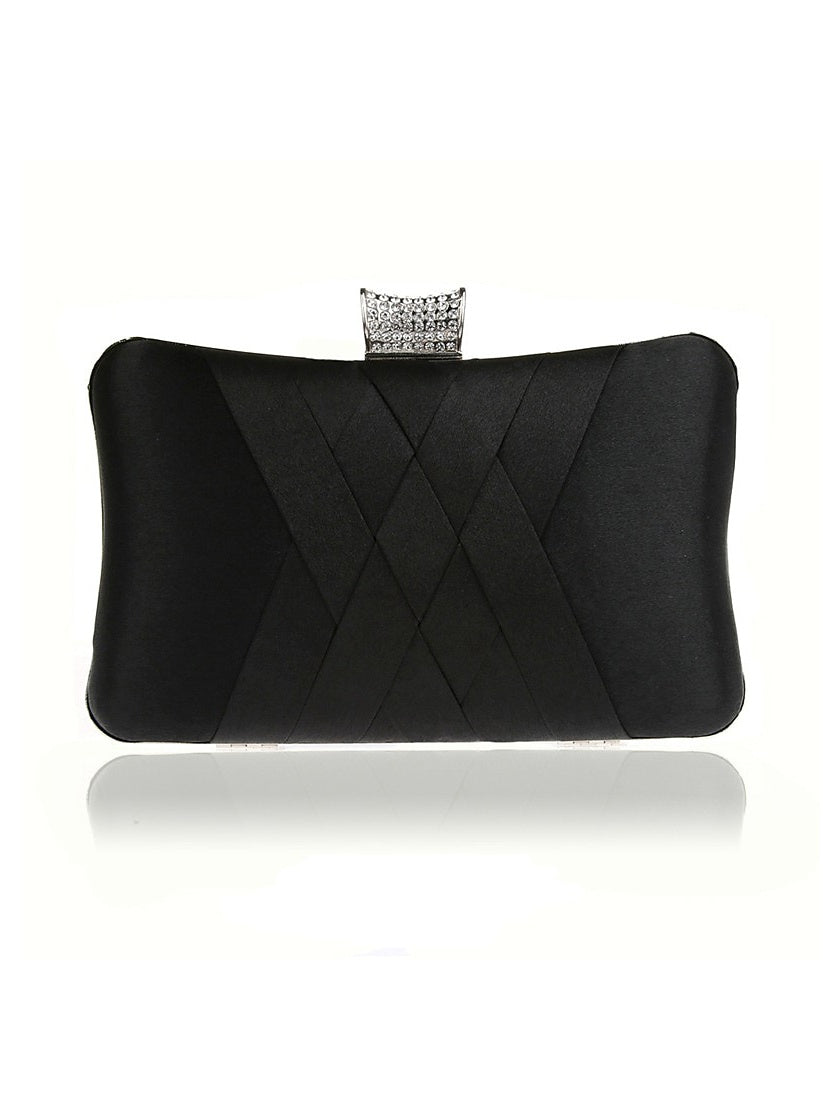 Plain Crystals Clutch Bags in Silk PU Leather for Weddings and Parties