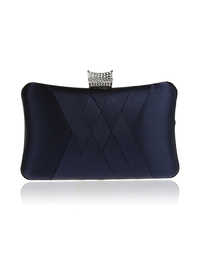 Plain Crystals Clutch Bags in Silk PU Leather for Weddings and Parties