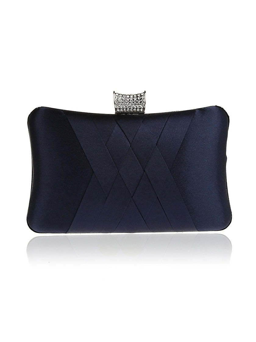 Plain Crystals Clutch Bags in Silk PU Leather for Weddings and Parties