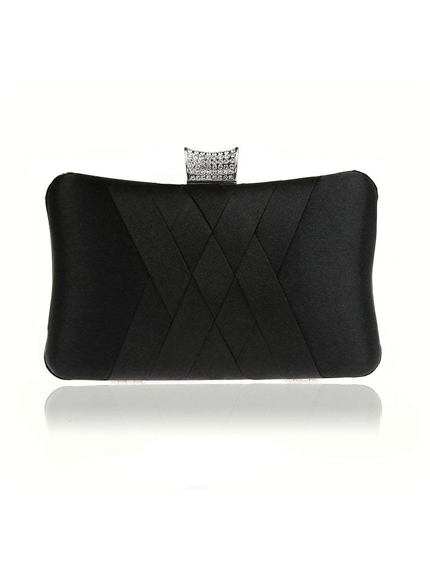 Plain Crystals Clutch Bags in Silk PU Leather for Weddings and Parties