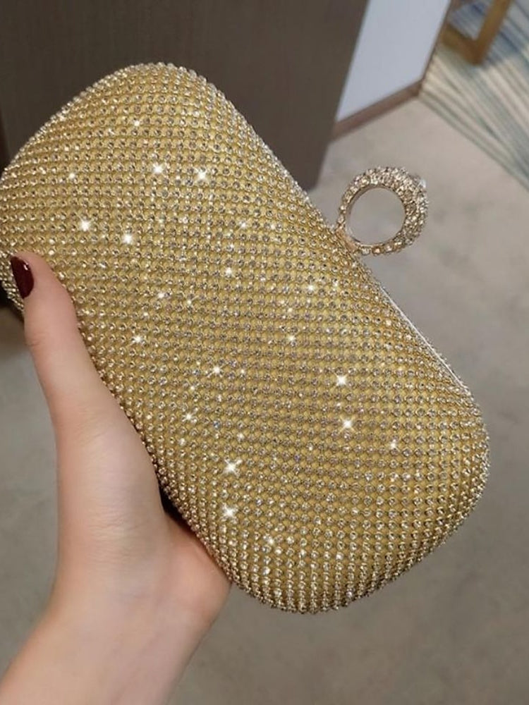 Glitter Crystals Clutch Bags in Solid Alloy Colors
