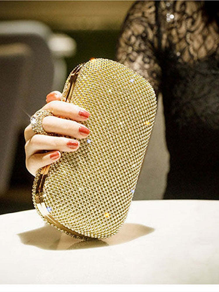 Glitter Crystals Clutch Bags in Solid Alloy Colors