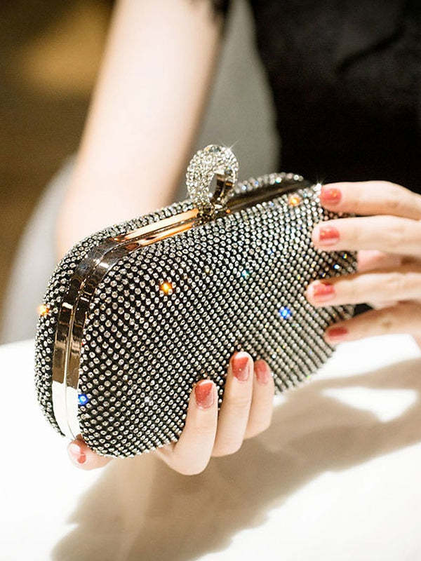 Glitter Crystals Clutch Bags in Solid Alloy Colors