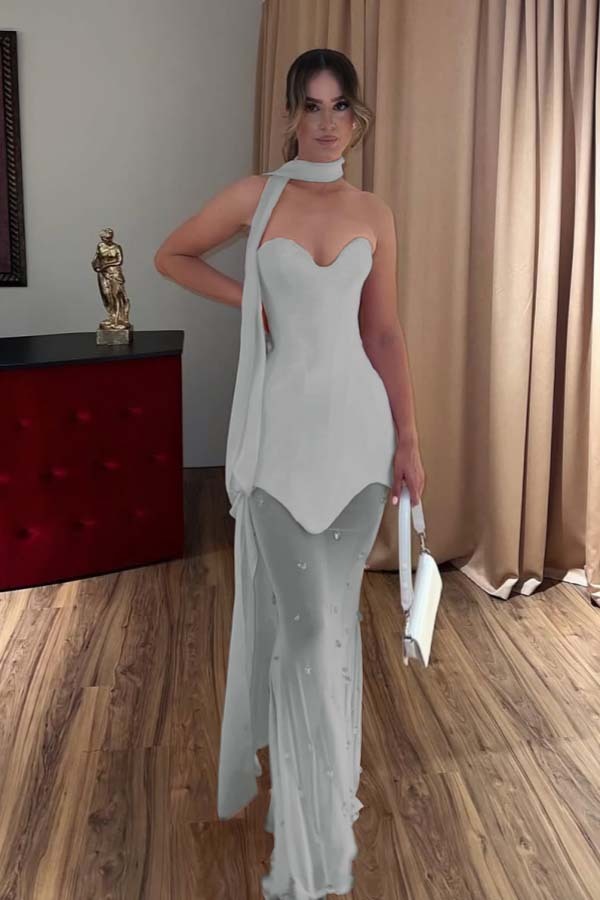 Strapless Sweetheart Sleeveless Long Mermaid Prom Dress With Beading