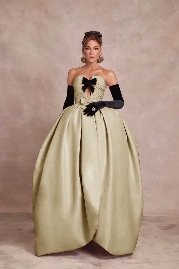 Strapless Sleeveless Long Ball Gown Prom Dress With Long Gloves