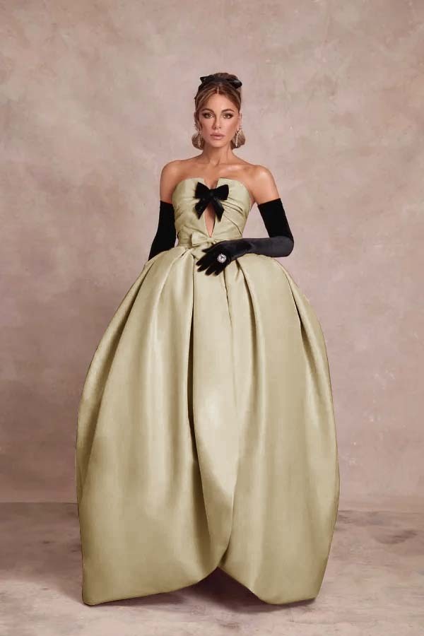 Strapless Sleeveless Long Ball Gown Prom Dress With Long Gloves