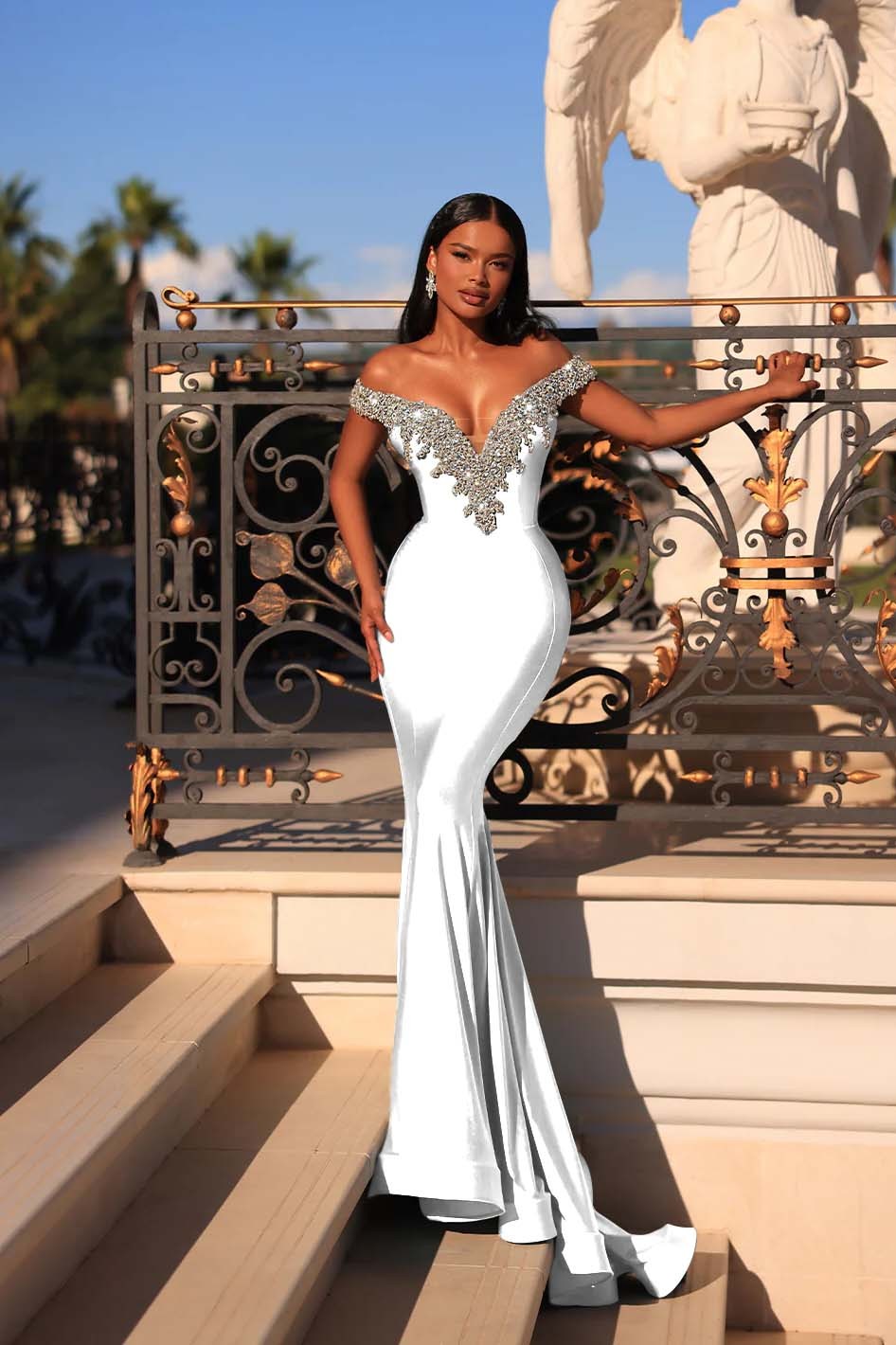 Off the Shoulder Sleeveless Long Mermaid Prom Dress With Beading