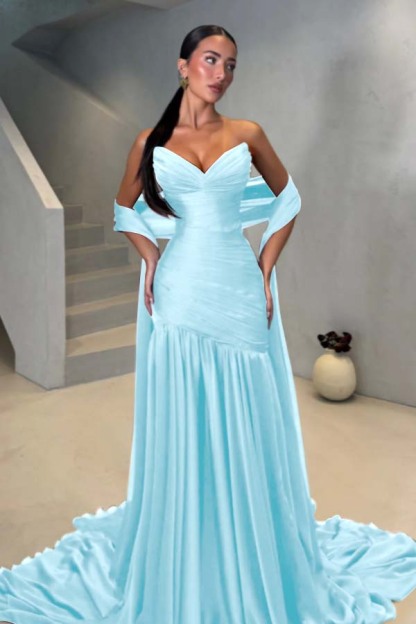 Chiffon Strapless Sleeveless Long Mermaid Prom Dress With Pleated
