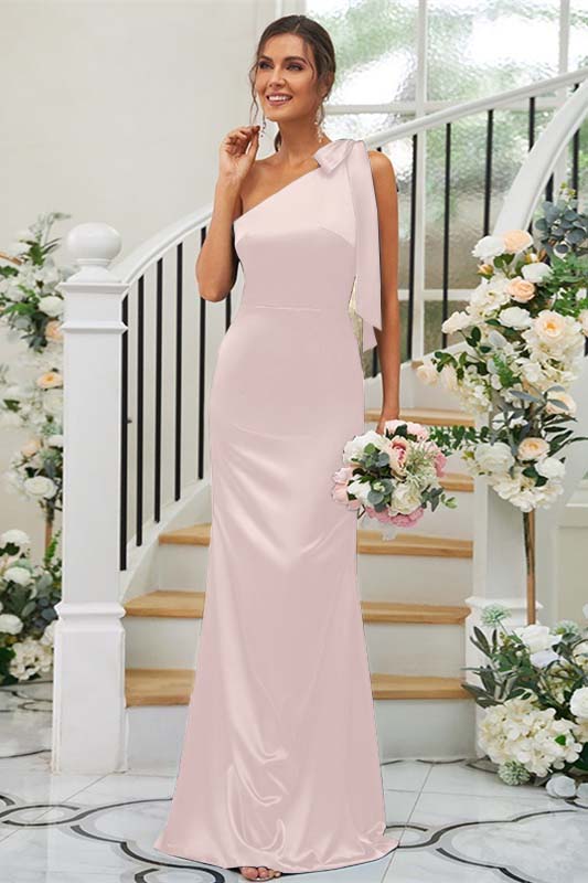 One Shoulder Sleeveless Mermaid Long Prom Dress With Pleated