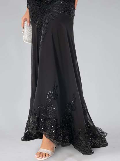 Long-Sleeved Scoop Neck Mermaid/Trumpet Mother of the Bride Dress with Applique