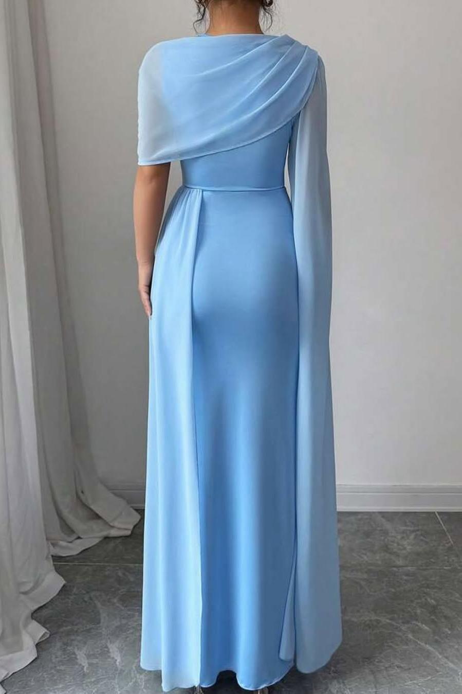 Sleeveless Jewel Neck Long Mermaid Prom Dress With Split Pleated