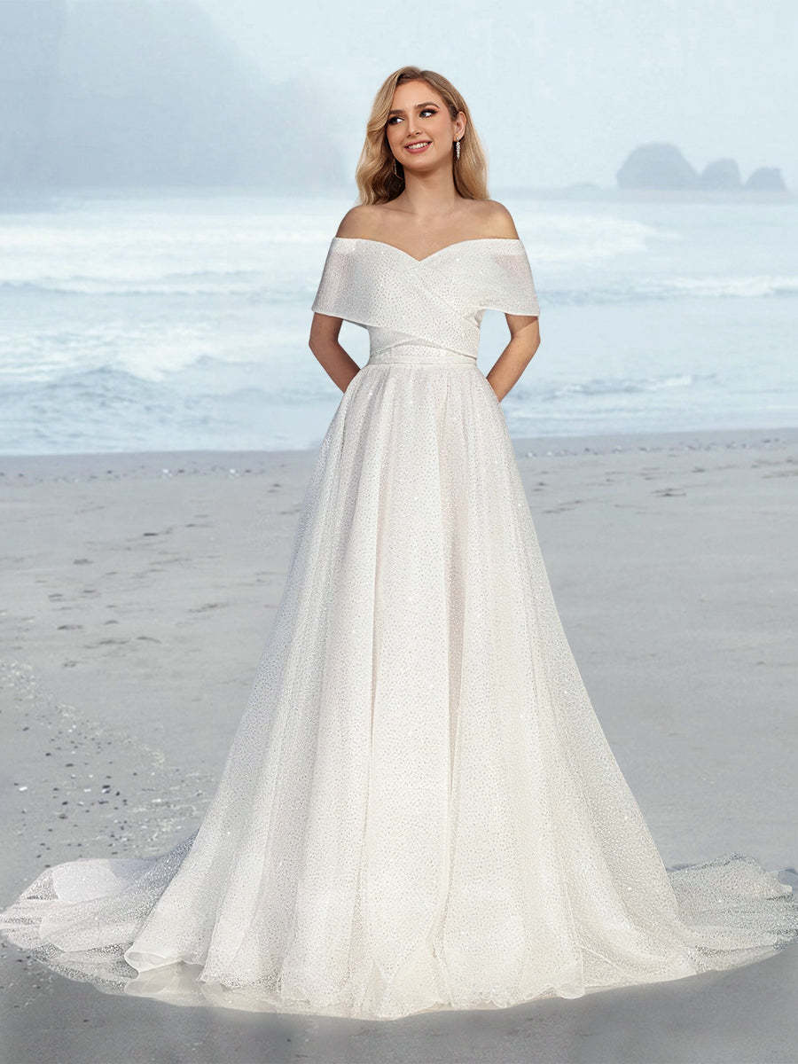Princess A-Line Floor-Length Off-the-Shoulder Bridal Gown