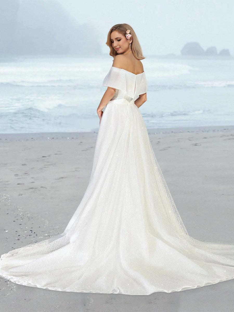 Princess A-Line Floor-Length Off-the-Shoulder Bridal Gown