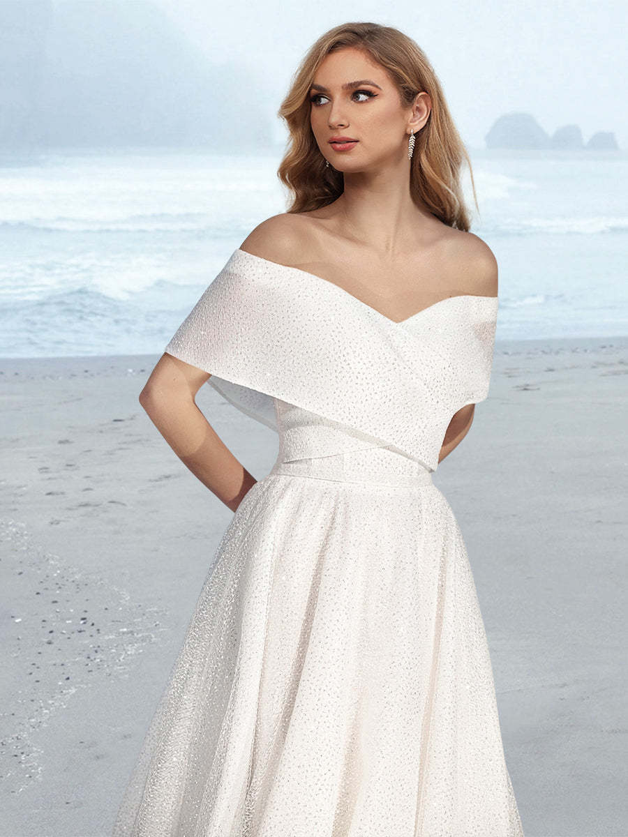 Princess A-Line Floor-Length Off-the-Shoulder Bridal Gown