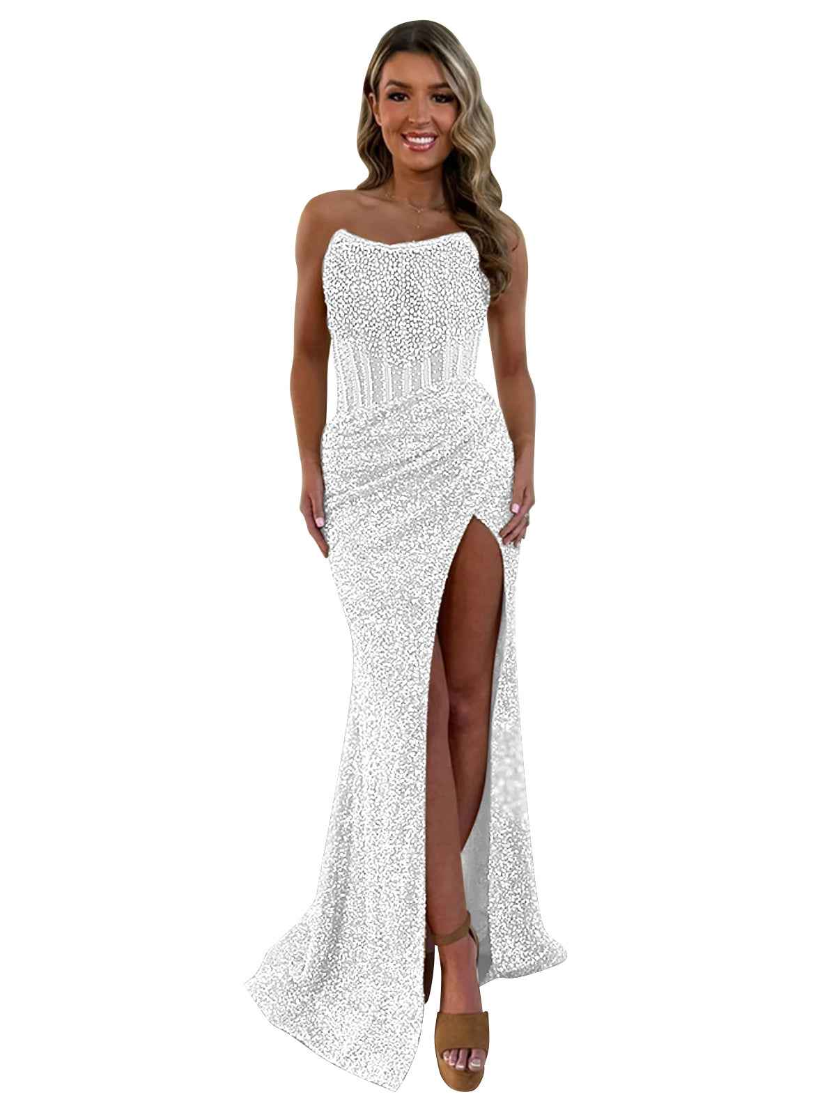 Gorgeous Sparkly Strapless Long Mermaid Prom Dress with Slit