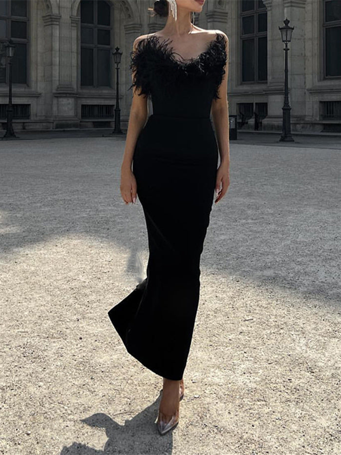 One-Shoulder Sleeveless Ankle-Length Sheath Wedding Guest Dress