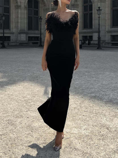 One-Shoulder Sleeveless Ankle-Length Sheath Wedding Guest Dress