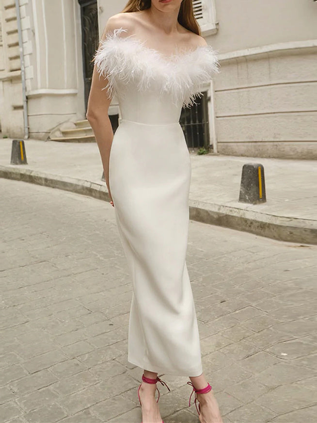 One-Shoulder Sleeveless Ankle-Length Sheath Wedding Guest Dress
