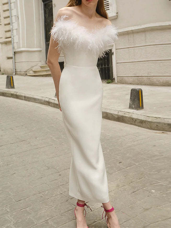 One-Shoulder Sleeveless Ankle-Length Sheath Wedding Guest Dress