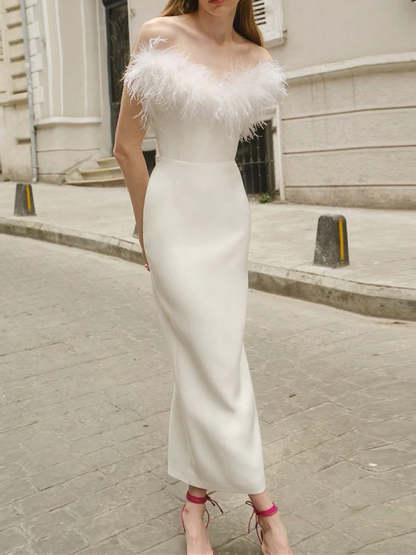 One-Shoulder Sleeveless Ankle-Length Sheath Wedding Guest Dress